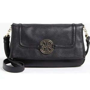 Tory Burch Amanda pebbled leather fold over cross body purse